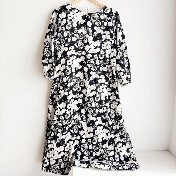 Flowy Floral Black and White Linen Dress - Picture 6 of 9